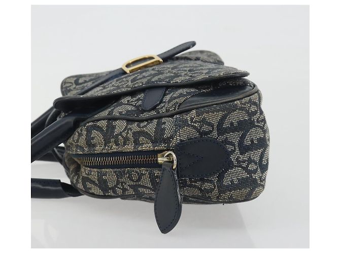Christian Dior Trotter Canvas Double saddle Hand Bag Navy Gold - vista 4
