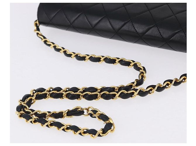 CHANEL Matelasse Chain Shoulder Bag Lamb Skin Black Gold CC - vista 7
