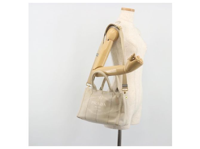 PRADA Canapa PM Hand Bag Canvas 2way Gray Gold - Ansicht 27