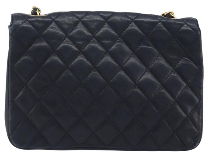 CHANEL Matelasse Chain Shoulder Bag Lamb Skin Navy Gold CC - vista 2