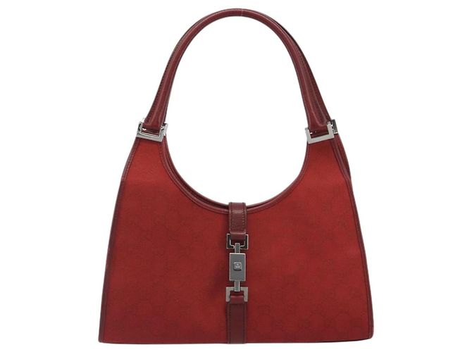 GUCCI GG Canvas Jackie Hand Bag Red Silver 01719 - vista 13