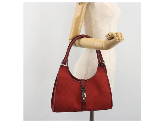GUCCI GG Canvas Jackie Hand Bag Red Silver 01719 - vista 24