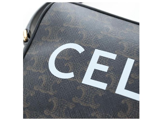 Céline CELINE Triomphe Shoulder Bag PVC Leather Black Gold Tone - vista 17