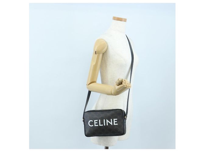 Céline CELINE Triomphe Shoulder Bag PVC Leather Black Gold Tone - vista 24