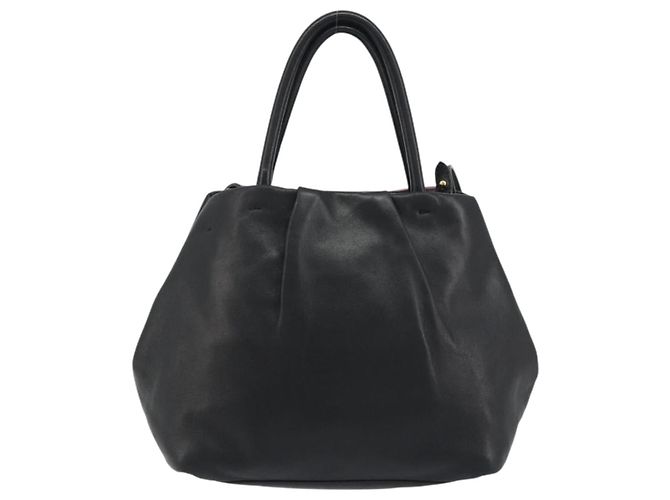 PRADA Ribbon Hand Bag Leather 2way Black Gold - vista 2