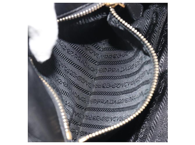 PRADA Ribbon Hand Bag Leather 2way Black Gold - vista 24