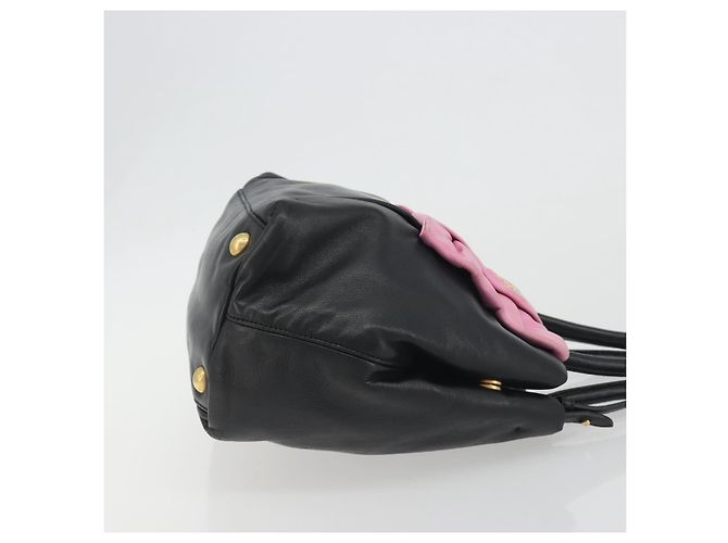 PRADA Ribbon Hand Bag Leather 2way Black Gold - vista 3