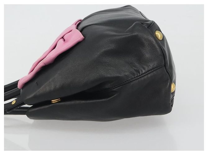 PRADA Ribbon Hand Bag Leather 2way Black Gold - vista 4