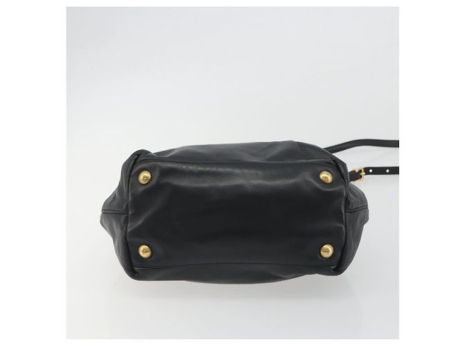 PRADA Ribbon Hand Bag Leather 2way Black Gold - vista 5
