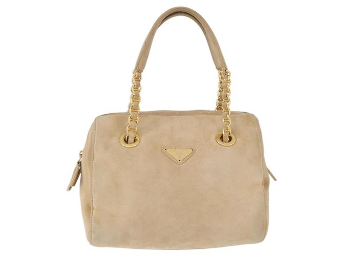 Bolsa de mão PRADA em camurça bege e dourado - vista 13