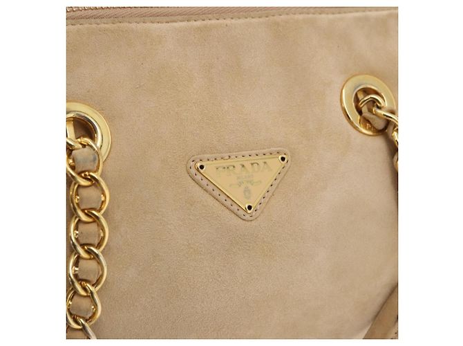 Bolsa de mão PRADA em camurça bege e dourado - vista 19
