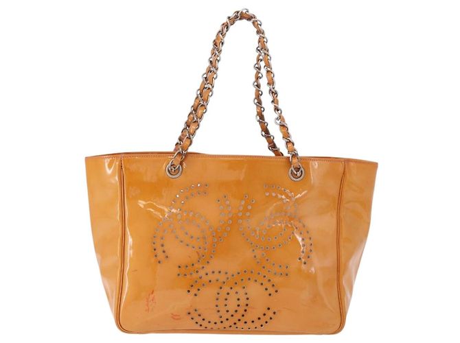 CHANEL Chain Tote Bag Lackleder Orange Silver CC - Ansicht 13