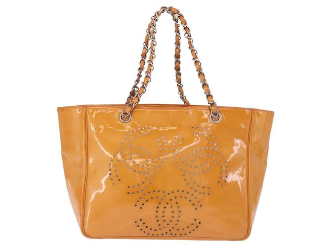 CHANEL Chain Tote Bag Lackleder Orange Silver CC - Ansicht 2
