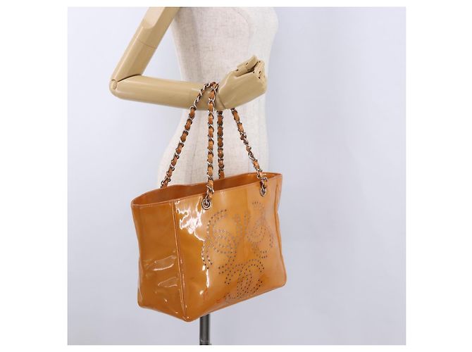 CHANEL Chain Tote Bag Lackleder Orange Silver CC - Ansicht 21