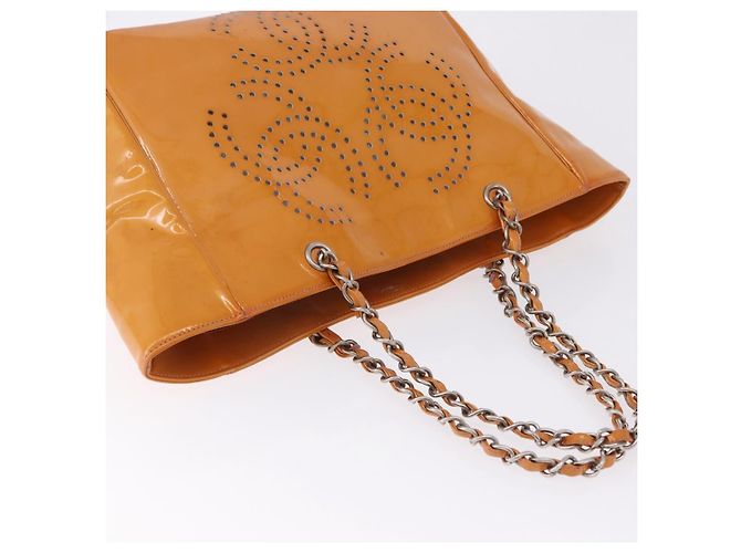 CHANEL Chain Tote Bag Lackleder Orange Silver CC - Ansicht 6