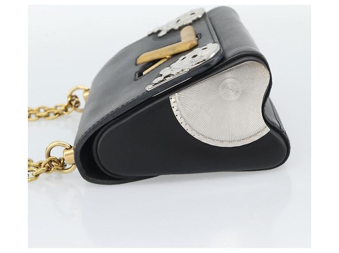 LOUIS VUITTON Twist MM Shoulder Bag Leather Black Gold Tone LV - vista 3
