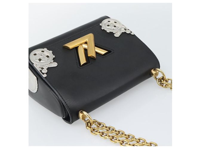 LOUIS VUITTON Twist MM Shoulder Bag Leather Black Gold Tone LV - vista 6