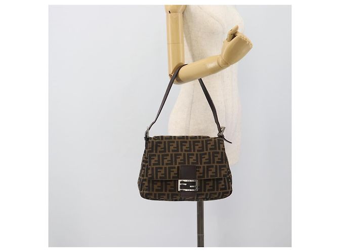 FENDI Zucca Canvas Mamma Baguette Shoulder Bag Brown Silver - vista 23