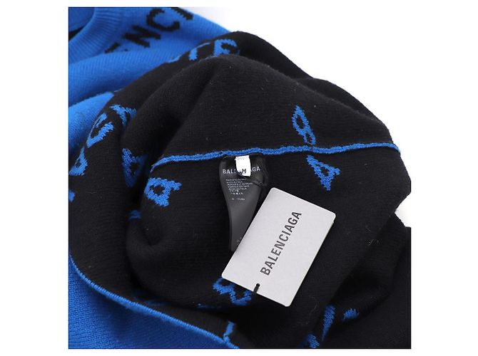 Balenciaga Oversized Wollstrickpullover mit kontrastierendem Allover-Logo und Rundhalsausschnitt Blau - Ansicht 10