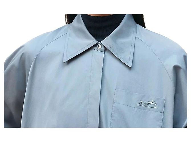 Hermès Giacca camicia in twill di cotone da donna Blu - vista 6
