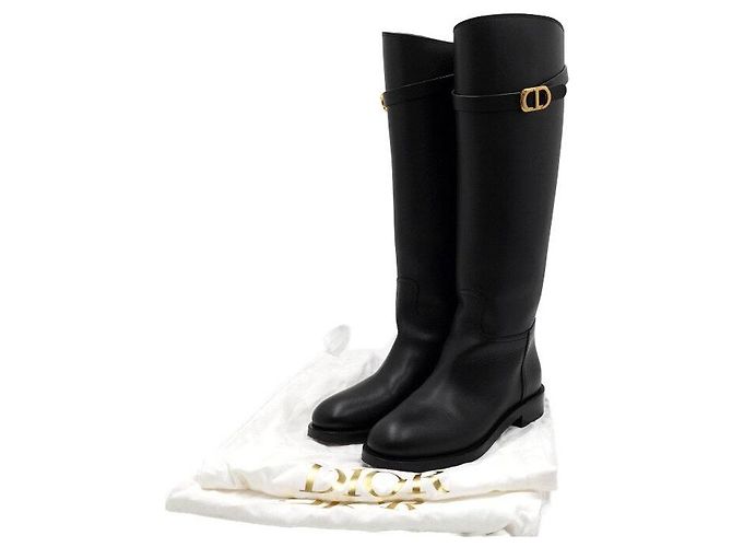 Autre Marque Botas largas de cuero negro con hebilla CD - vista 9