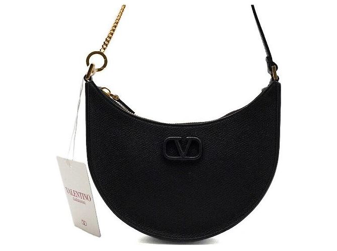 Valentino Borsa Hobo Logo con Catena Dorata Nero - vista 2