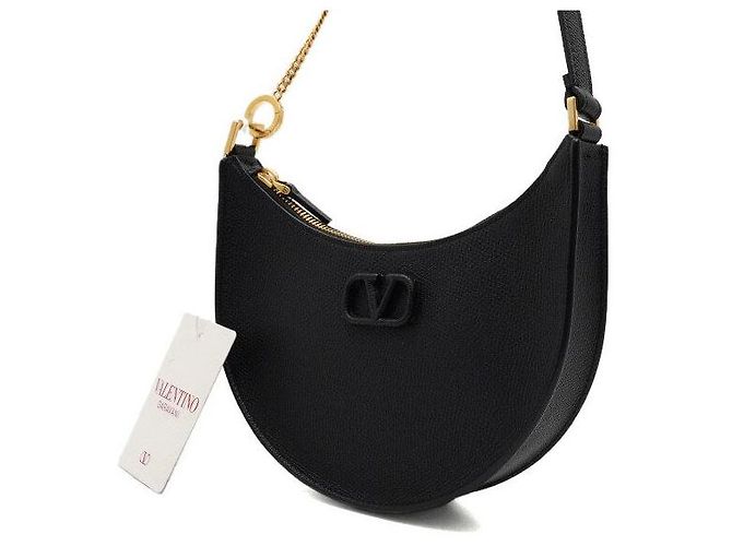 Valentino Borsa Hobo Logo con Catena Dorata Nero - vista 3