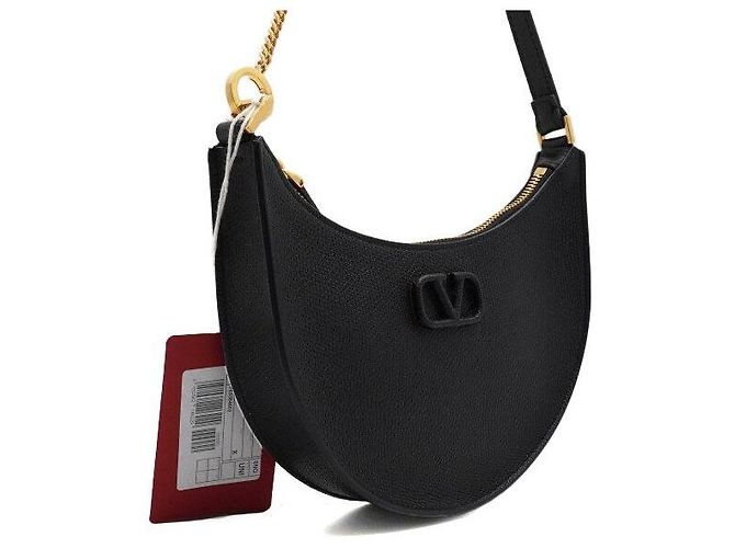 Valentino Borsa Hobo Logo con Catena Dorata Nero - vista 4