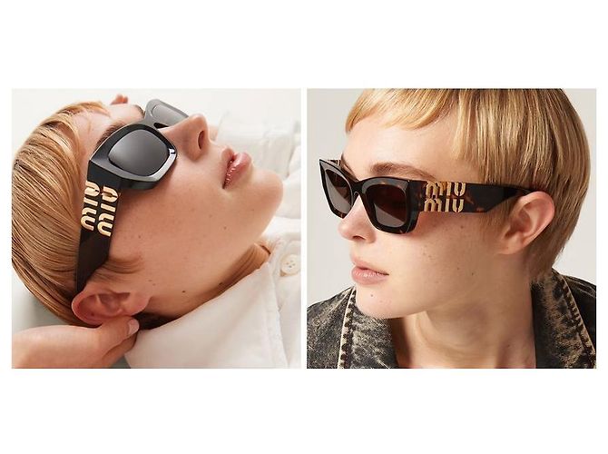Miu Miu Gafas de sol Cat Eye Bold Black Acetate Big Logo Decoration Negro - vista 3