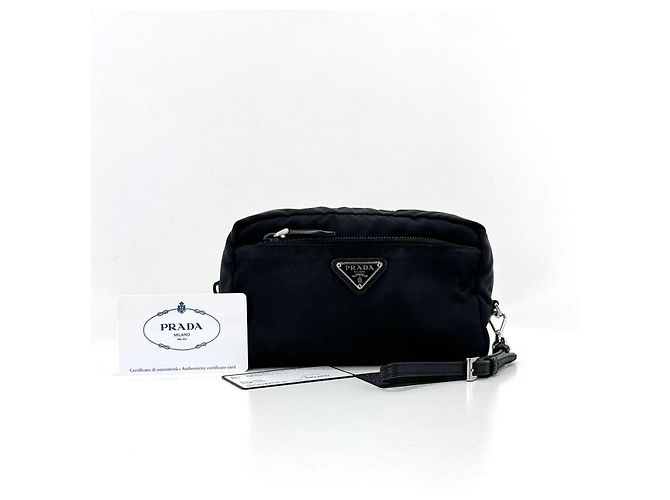 Prada Nylon-Clutch mit Dreieckslogo Schwarz - Ansicht 12