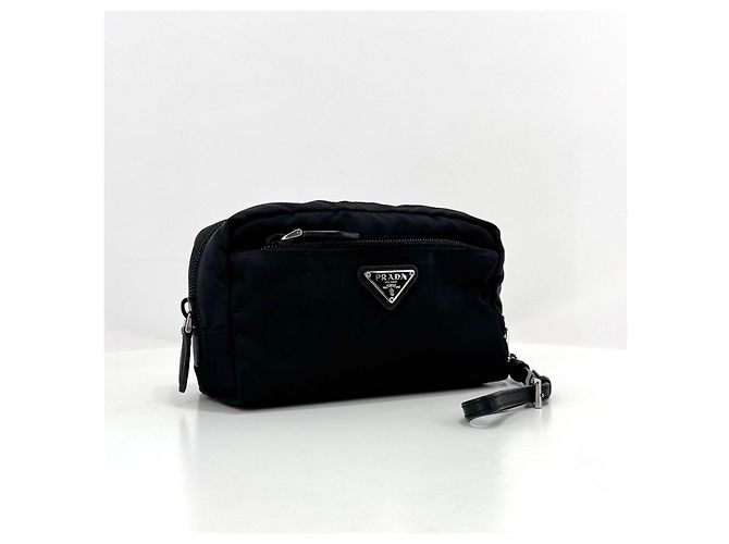 Prada Nylon-Clutch mit Dreieckslogo Schwarz - Ansicht 14