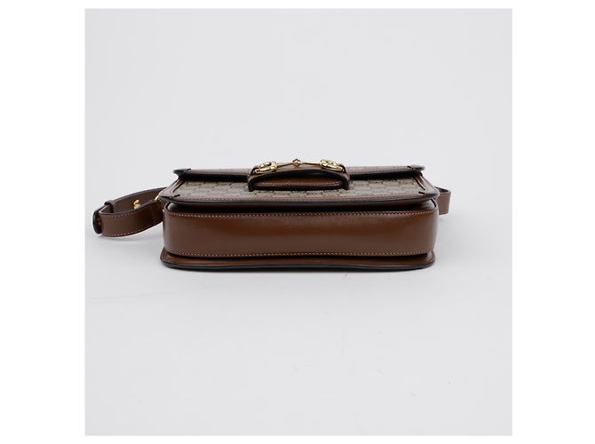 Horsebit 1955 Gucci Borsa a tracolla piccola Horsebit GG Marrone - vista 7