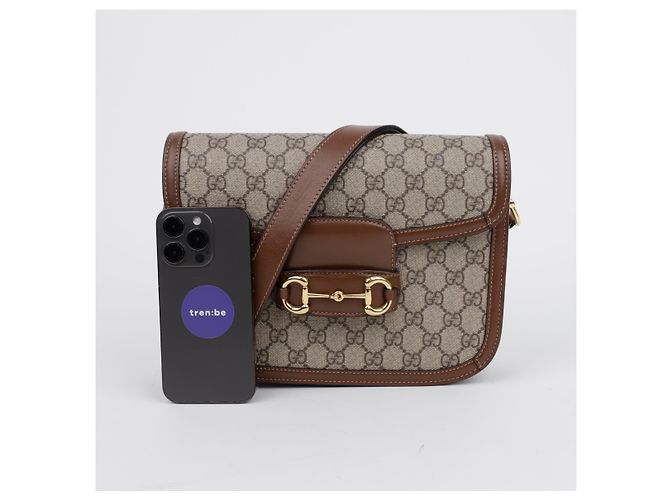 Horsebit 1955 Gucci Borsa a tracolla piccola Horsebit GG Marrone - vista 9
