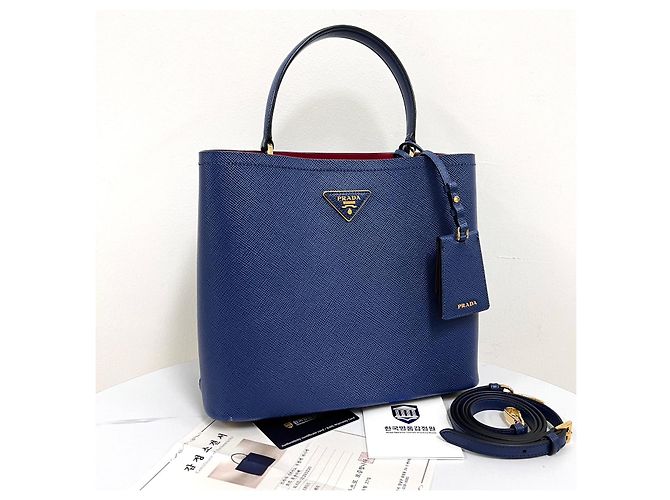 Prada Borsa a secchiello Saffiano Panier Borsa a tracolla Blu - vista 3