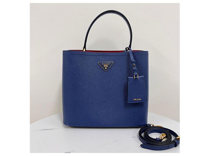 Prada Borsa a secchiello Saffiano Panier Borsa a tracolla Blu - vista 7