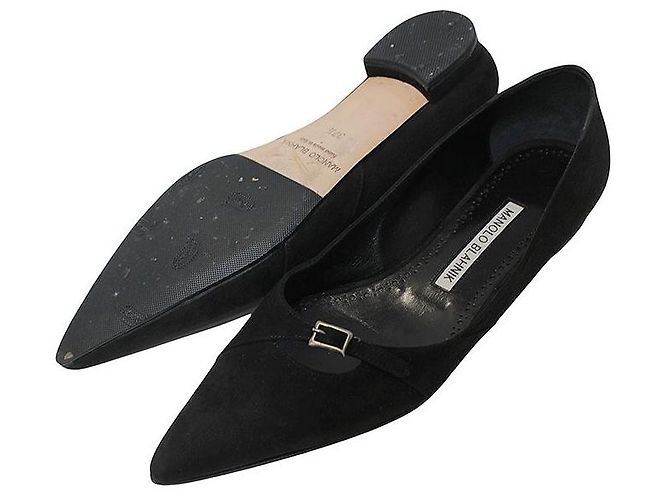 Manolo Blahnik Ballerine Mary Jane in camoscio nero - vista 4