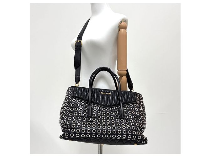Miu Miu Borsa Tote Biker Punching Borsa a Tracolla Nera Nero - vista 3