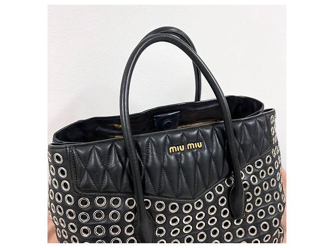 Miu Miu Borsa Tote Biker Punching Borsa a Tracolla Nera Nero - vista 4