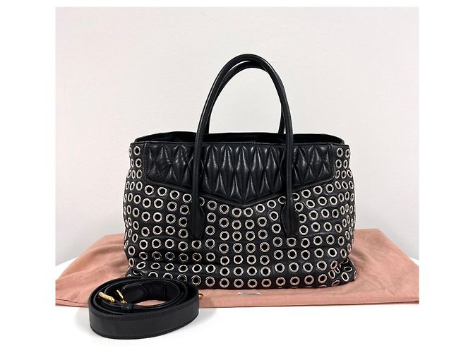 Miu Miu Borsa Tote Biker Punching Borsa a Tracolla Nera Nero - vista 5