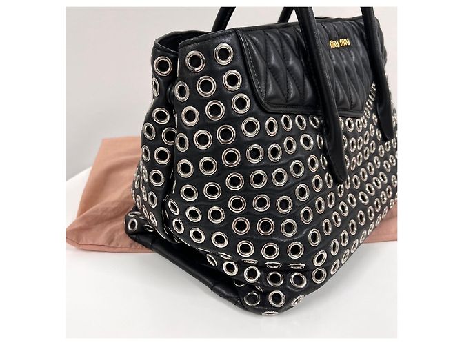 Miu Miu Borsa Tote Biker Punching Borsa a Tracolla Nera Nero - vista 7