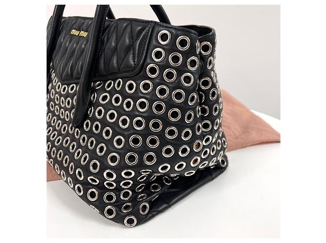 Miu Miu Borsa Tote Biker Punching Borsa a Tracolla Nera Nero - vista 8