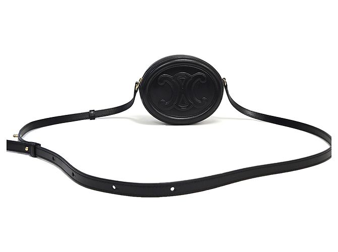 Céline Mini Bolsa Tiracolo Oval Pulse Triomphe em Pele de Vitelo Preta Preto - vista 2