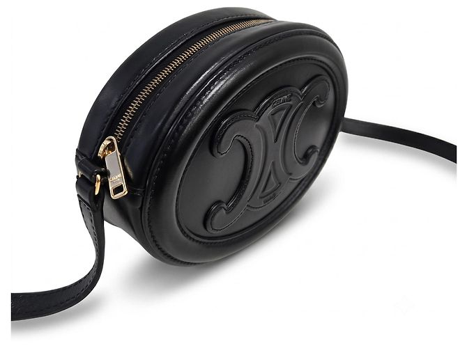 Céline Mini Bolsa Tiracolo Oval Pulse Triomphe em Pele de Vitelo Preta Preto - vista 3