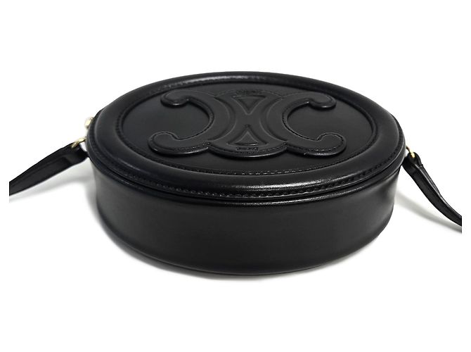 Céline Mini Bolsa Tiracolo Oval Pulse Triomphe em Pele de Vitelo Preta Preto - vista 5