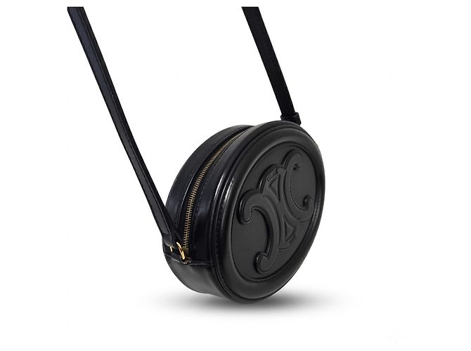 Céline Mini Bolsa Tiracolo Oval Pulse Triomphe em Pele de Vitelo Preta Preto - vista 6