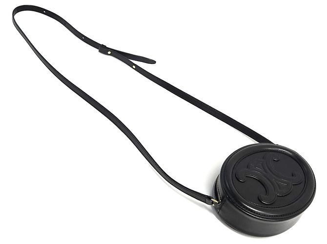 Céline Mini Bolsa Tiracolo Oval Pulse Triomphe em Pele de Vitelo Preta Preto - vista 7