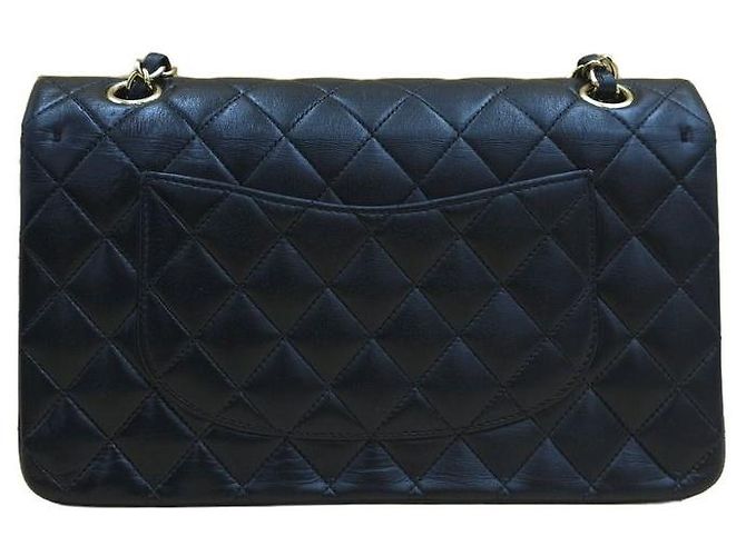 Chanel Borsa Classic Medium Flap in pelle d'agnello con catena dorata Nero - vista 14