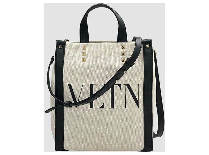 Valentino Canvas Mini Tote Bag Natural Black Schwarz - Ansicht 10