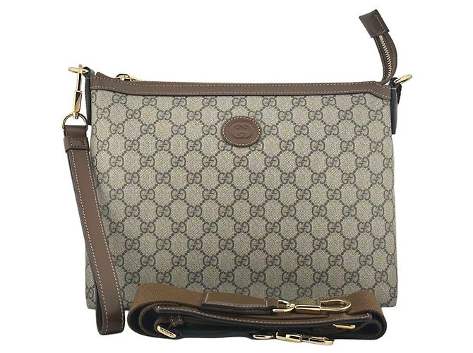 Gucci Borsa Messenger Clutch GG Supreme Interlocking Marrone - vista 7