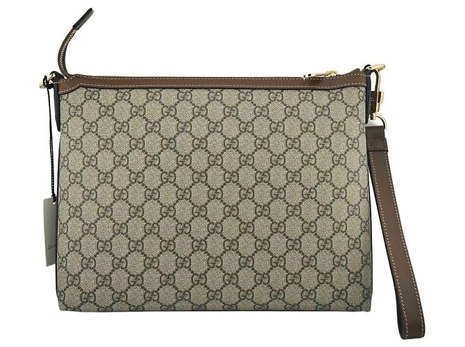Gucci Borsa Messenger Clutch GG Supreme Interlocking Marrone - vista 8